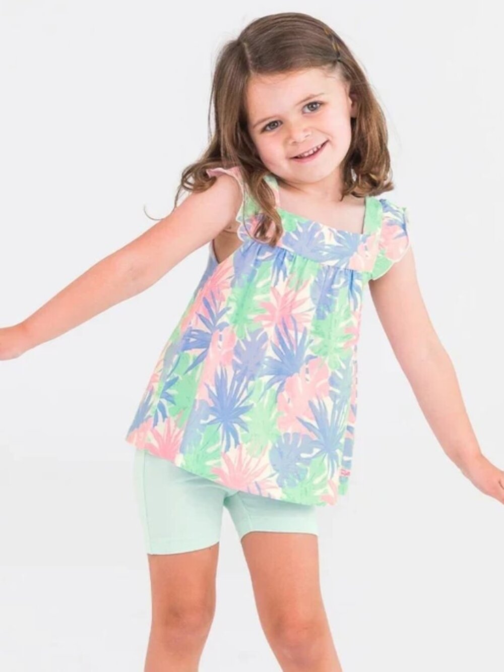 Ruffle Butts Pastel Palms Ruffle Strap Mixed Print Toddler Dress - 18-24 Months